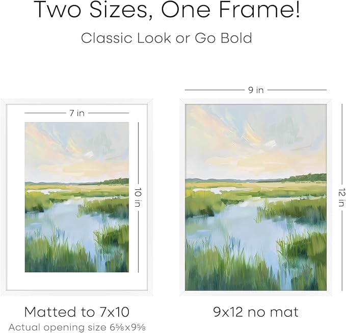 Homeforia 9x12 Picture Frame White, High End Metal 9 x 12 Poster Frames with Mat 7 by 10 inch Photo, 9by12 Frame Matted to 7x10 in Art, 12x9 Wall or Tabletop Frames, Tempered Glass, Wall Kit, Set of 2