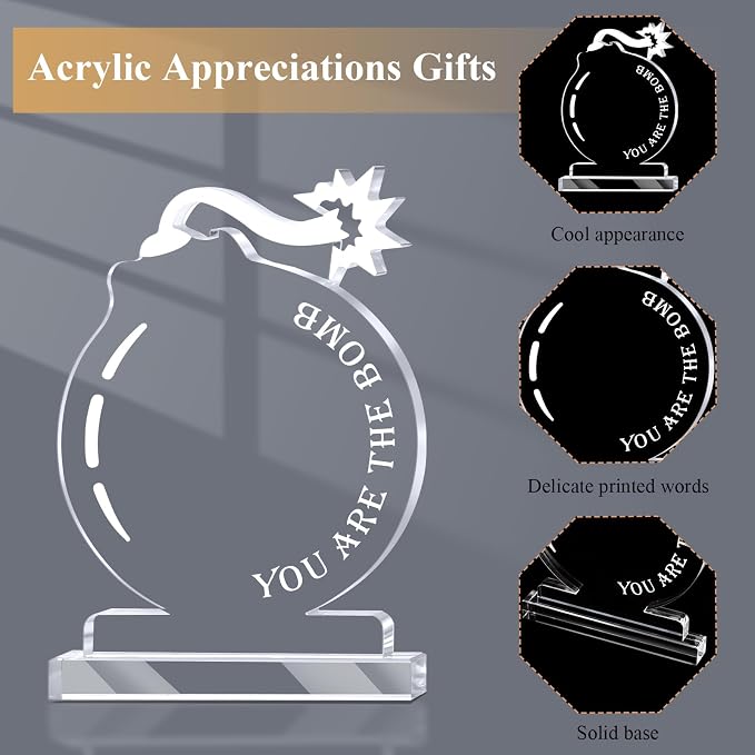 Bucherry 10 Pcs Employee Appreciation Awards for Coworker Acrylic Thank You Trophy May You Be Proud of the Work You Do Sign Prizes for Adults Retirement Goodbye Farewell Gift for Women Men (Bomb)