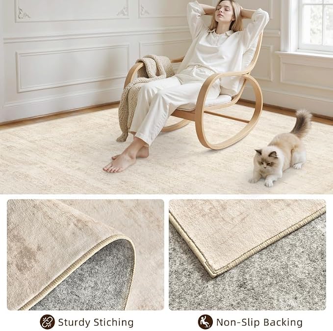 Machine Washable Area Rugs 2x3: Vintage Boho Neutral Washable Rug Indoor Soft Small Entryway Throw Carpet for Living Room Bedroom Kitchen Laundry Floor Non-Slip Low Pile Entrance Rug Retro Beige