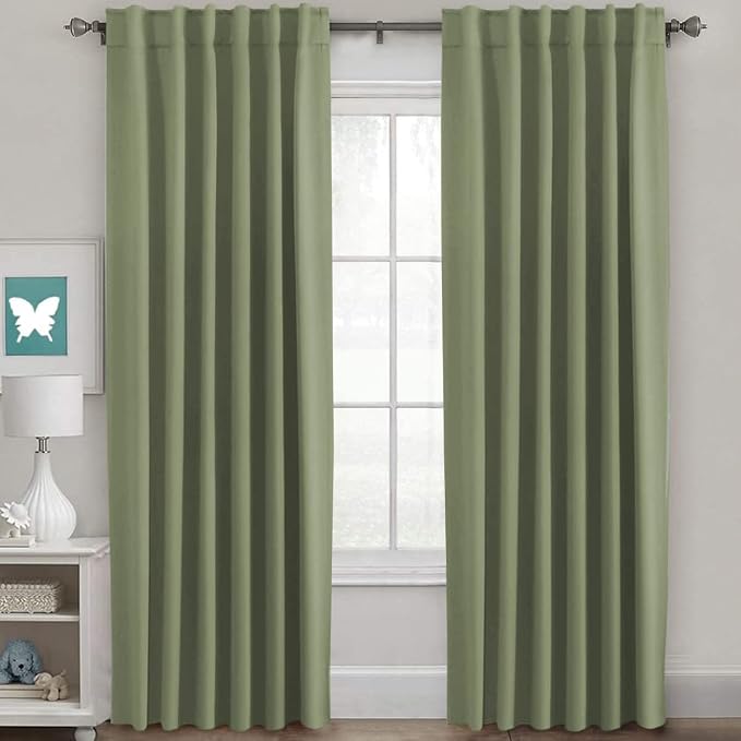 H.VERSAILTEX Blackout Curtains for Living Room Thermal Insulated Window Treatment Panels Room Darkening Blackout Drapes Back Tab/Rod Pocket Bedroom Draperies, 52 x 96 Inch, Sage, 2 Panels