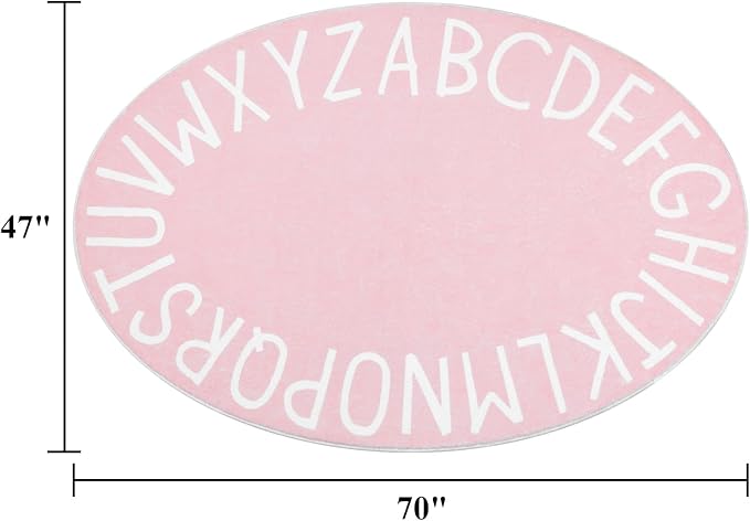 Topotdor Oval Kids Play Rug Alphabet Nursery Area Rug Extra Large Soft Crawling Play Mat for Children Toddlers Bedroom (47x70 inch, Pink)