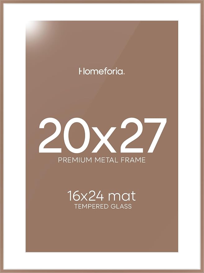 Homeforia 20x27 Picture Frame Mocha, High End Metal 20x27 Poster Frames with Mat 16x24 Photo, 20 x 27 Mocha Frame Matted to 16 by 24 Print, 27by20 Thin Hanging Frames, Tempered Glass, Wall Kit, Set of 2
