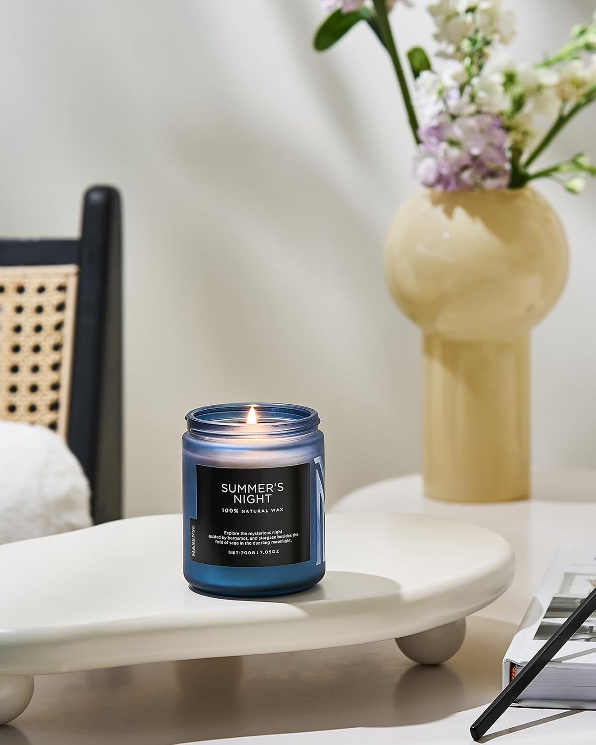 M&SENSE Summer's Night Scented Candle, All Natural Soy Wax Clean Non Toxic Manly Candle for Home, 7.05oz Up to 50 Hours Burn Time in Glass Jar for Bedroom