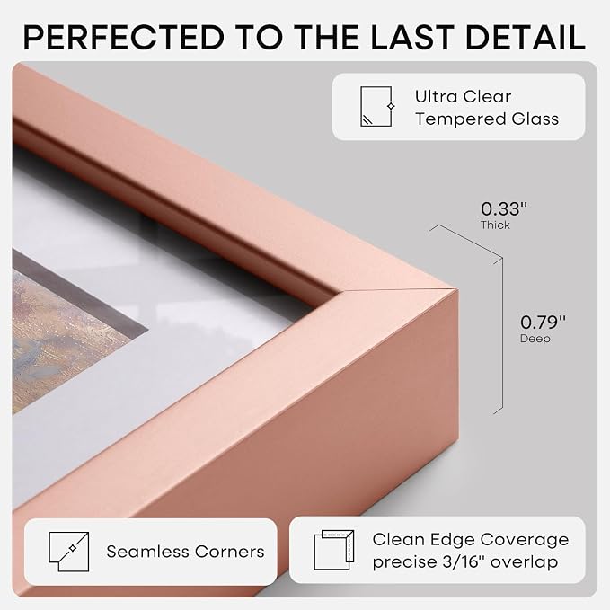 Homeforia 24x30 Frame Rose Gold, High End Metal 24x30 Picture Frames with Mat 18x24 inch Photo, 24 x 30 Rose Gold Poster Frame Matted to 18 by 24, 30x24 Large Frame, Tempered Glass, Wall Kit, Set of 1