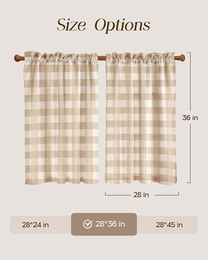 Miss Adola Farmhouse Kitchen Tier Curtains - 36 Inch Length Linen Blend Cafe Curtains Yellow Plaid Small Window Treatments Over Sink Rod Pocket for Bathroom Living Room Light Filtering, 2 Panels