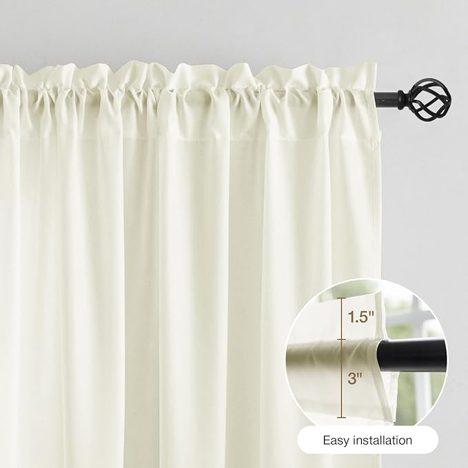 Anmao Non-See-Through Cream Privacy Semi Sheer Curtains for Living Room 96 Inch Length 2 Panels Set, Light Filtering That Let Light in Rod Pocket Window Drapes for Bedroom, 52W x 96L, Beige Yellow