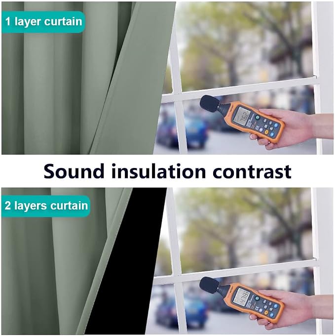NICETOWN Greyish Green Blackout Curtains 90 inches Long, Full Light Blocking Drapes with Black Liner for Nursery, Thermal Insulated Draperies for Hall, Villa (2 Pieces, 46" Wide Each Panel)