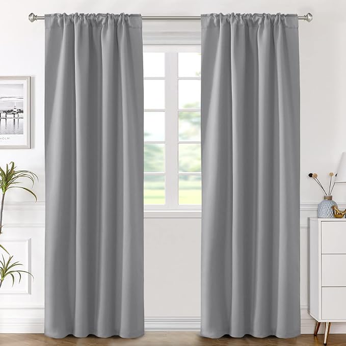 H.VERSAILTEX Blackout Curtains Thermal Insulated Window Treatment Panels Room Darkening Blackout Drapes for Living Room Back Tab/Rod Pocket Bedroom Draperies (2 Panels, Grey, 42 x 84 Inch)