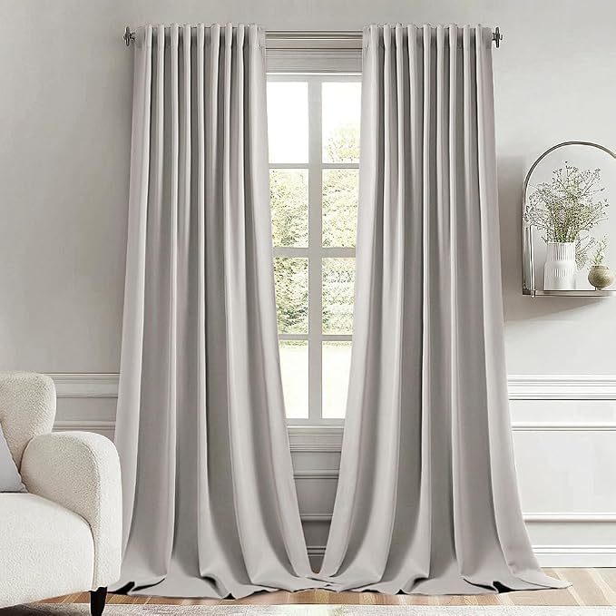 MIULEE Cobblestone Back Tab Blackout Curtain 96 Inch Long 2 Panels Set for Bedroom, Rod Pocket/Pinch Pleat Thermal Insulated Living Room Darkening Pleated Light Blocking Floor to Ceiling Drape