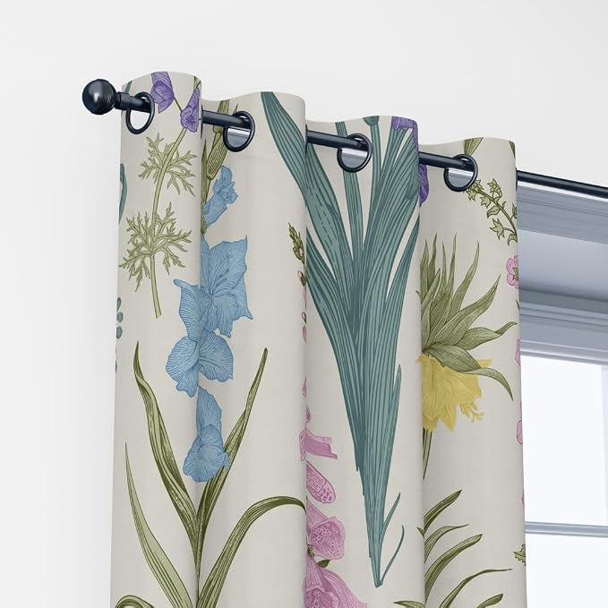 Black100% Floral Blackout Curtains for Bedroom Living Room 84 inch Long 2 Panels Set Vintage Yellow Retro Wild Flower Farmhouse Rustic Black Out Curtains Insulated Room Darkening Window Drapes 52Wx84L