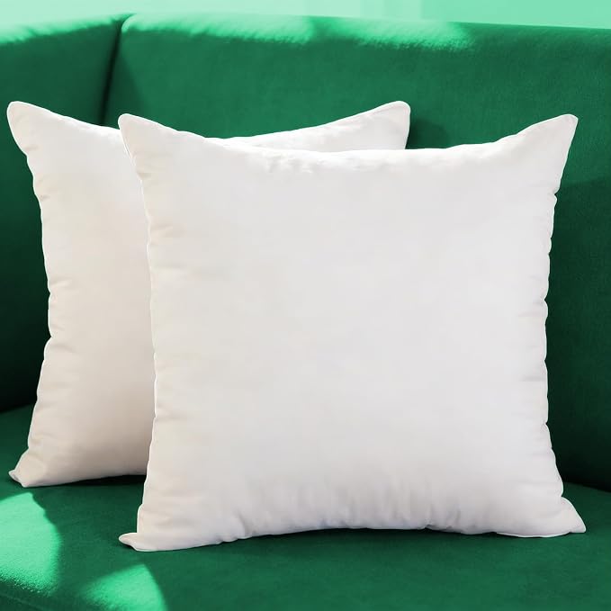 Extra Thick and Full Set of 2 Plump Cotton Fabric Throw Pillow Inserts, Overfilled Cushion Filler, 16 X 16 Inches