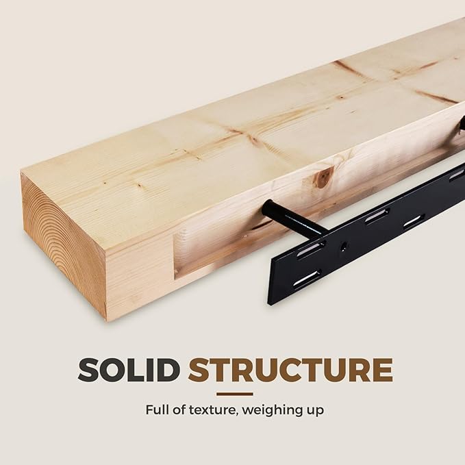 60x7x3 Fireplace Mantel - Solid Rustic Wood Wall Mounted Floating Shelf - DIY Color - with Invisible Heavy Duty Steel Bracket
