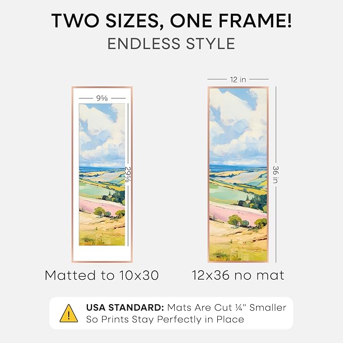 Homeforia 12x36 Rose Gold Picture Frame, High End Metal 12by36 Poster Frames with Mat 10x30 Photo, 12 x 36 Rose Gold Frames Matted to 10 x 30, 36x12 Panoramic Frame, Tempered Glass, Wall Kit, Set of 1