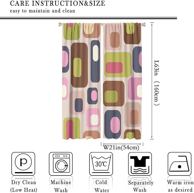 JESTRONRY Mid Century Curtains, Vintage Classic 1950S 1960S Retro Abstract Geometric Modern Home Decor Blackout Rod Pocket Window Drapes for Living Room Bedroom 42x63in