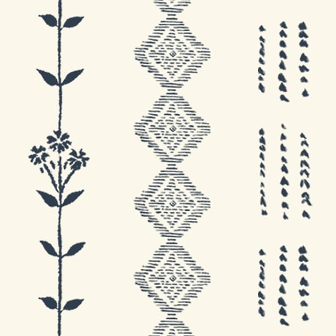 Sheer Linen Boho Patterned Curtains 50x63 Inches Long for Living Room 2 Panel Sets,Cream and Navy