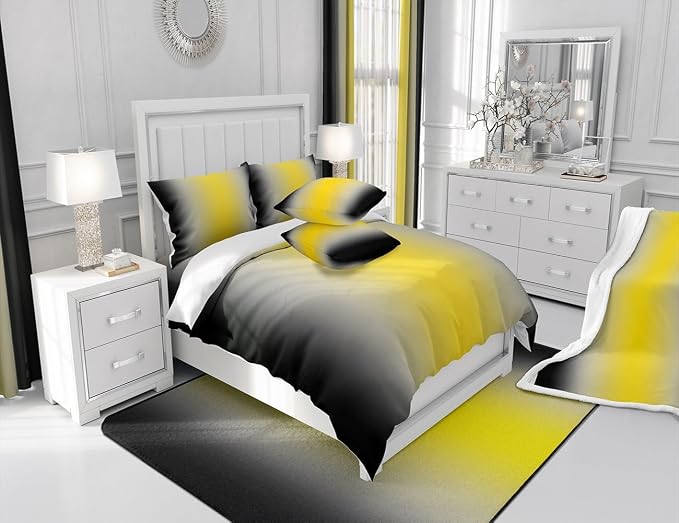 jejeloiu Yellow Darkening Drapes (2 Panels, 42 x 63 Inch) Ombre Black Curtains for Bedroom Living Room for Kids Decor Gradient Style Blackout Curtains Abstract Window Treatments