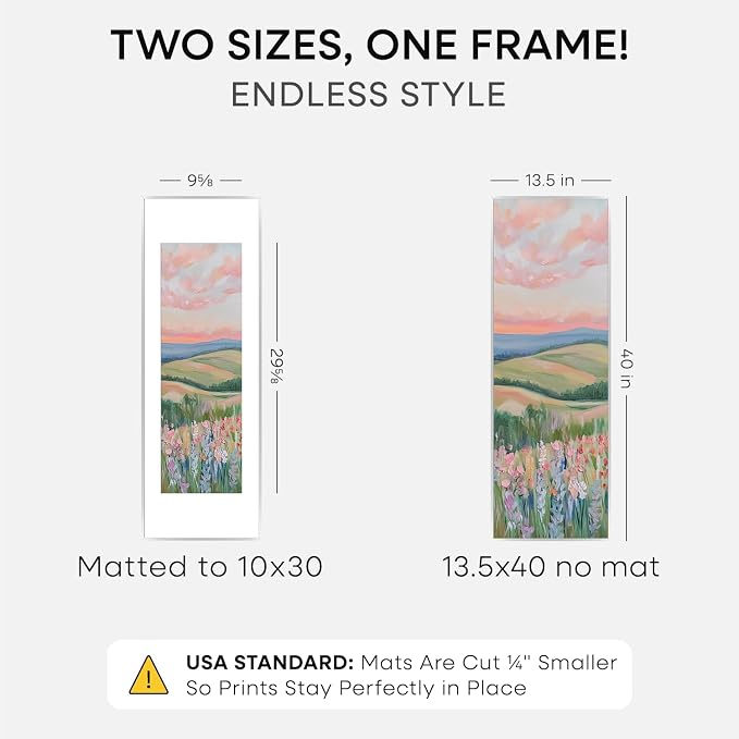 Homeforia 13.5x40 Panoramic Frame Silver, High End Metal 13.5x40 Picture Frames with Mat 10x30 Photo, 13.5 x 40 Poster Frame Matted to 10 by 30 Print, 40x13.5 Frame, Tempered Glass, Wall Kit, Set of 1