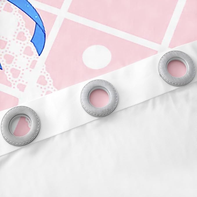 Feelyou Pink Girls Bow Curtains for Bedroom Living Room (2 Panels, 52 x 96 Inch) Cute Bowknot Darkening Dreapes Boys Teens Decor Stripes Blackout Curtains Blue Bow Window Treatments Kawaii
