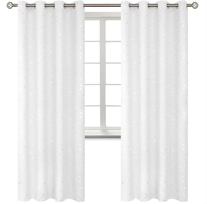 BGment Kids Blackout Curtains for Bedroom - Grommet Thermal Insulated Silver Star Print Room Darkening Curtains for Living Room, Set of 2 Panels (52 x 84 Inch, White)