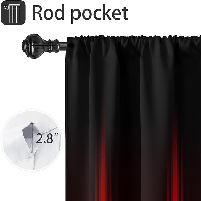 Coxila Red Black Window Curtains for Bedroom 52 x 84 Inch Rod Pocket Ombre Wide Burgundy Stripe Pattern Simple Gradient Boho Design Living Room Treatment Set of 2 Curtain Panels Drapes Drapes