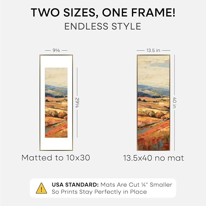 Homeforia 13.5x40 Panoramic Frame Bronze, High End Metal 13.5x40 Brass Picture Frames with Mat 10x30 Photo, 13.5 x 40 Poster Frame Matted to 10 by 30, 40x13.5 Frame, Tempered Glass, Wall Kit, Set of 1