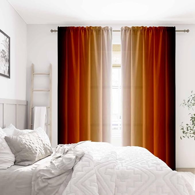 Abstract Orange Curtains for Living Room 84 inch Length 2 Panels Set, Burnt Orange Light Filtering Curtains for Bedroom,Vintage Ombre Curtain Dark Orange Kitchen Curtain Terracotta Window Drapes