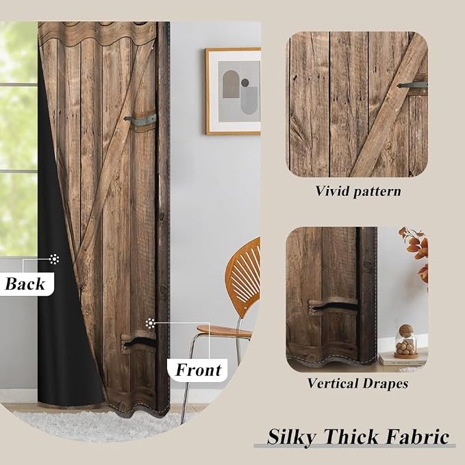Rustic Curtains Vintage Wood Barn Door Old Garage Door American Native Country Farmhouse Farm Style Rural Art Architecture Living Room Bedroom Window Drapes Treatment,26x63 inch,2 Panels