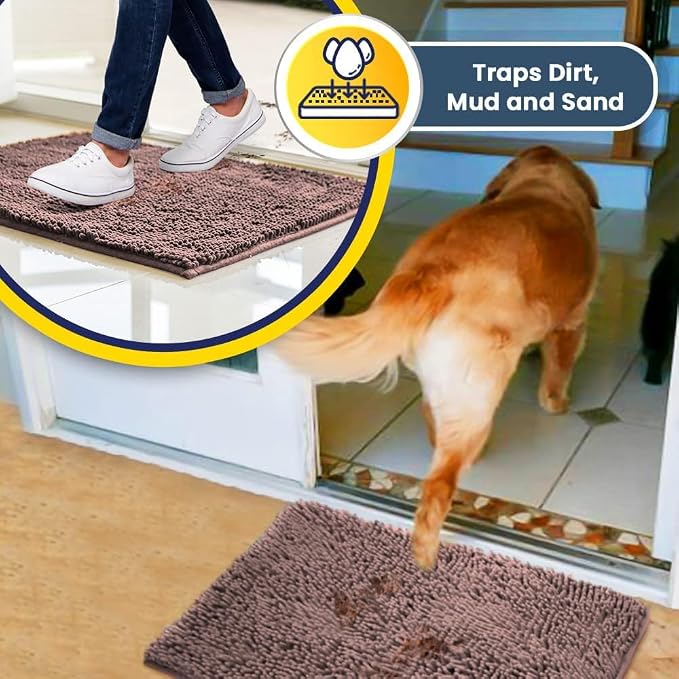 Muddy Mat® | Super Water Absorbent Door Mat Indoor, Microfiber Quick Dry Chenille Entryway Rug, Slip Resistant Front Door Mat, Indoor Mats for Entryway, Machine Washable Pet Rug, Blush Pink 28" x 48"