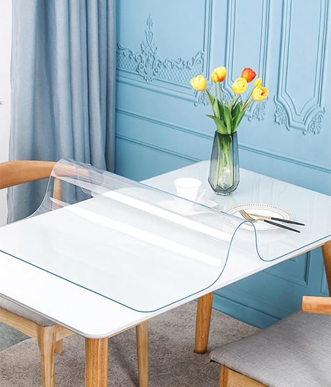26X48 Inch Clear Table Protector for Dining Room Table Wooden Furniture Protection Tabletop Protector Plastic Wipeable Tablecloth Thicken Desk Blotter Cover Mat Protective Vinyl Pad Easy Clean