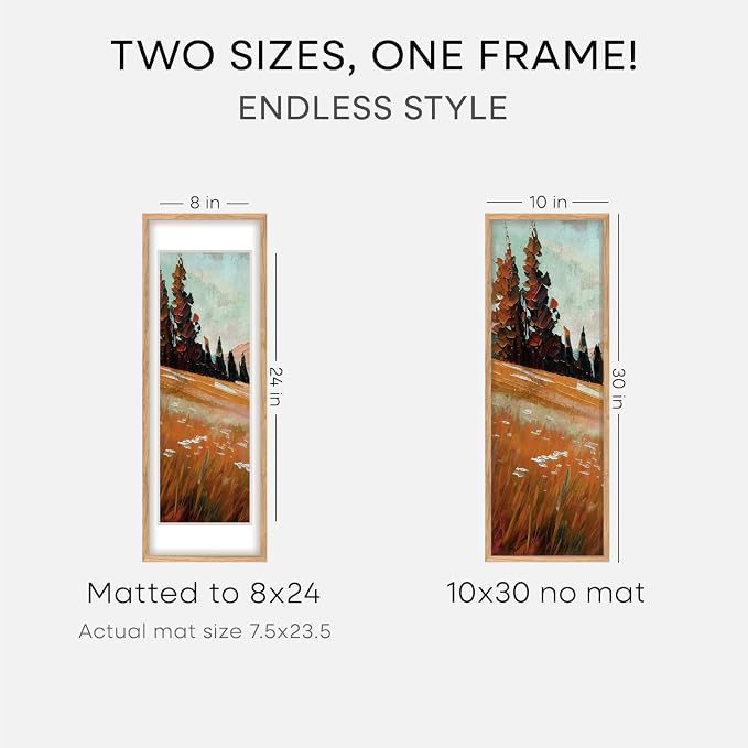 Homeforia 10x30 Wood Frame, High End Natural Oak 10x30 Light Wooden Picture Frame with Mat 8x24, 10 x 30 Poster Frames Matted to 8 by 24 Print, 30x10 Hanging Frames, Tempered Glass, Wall Kit, Set of 3