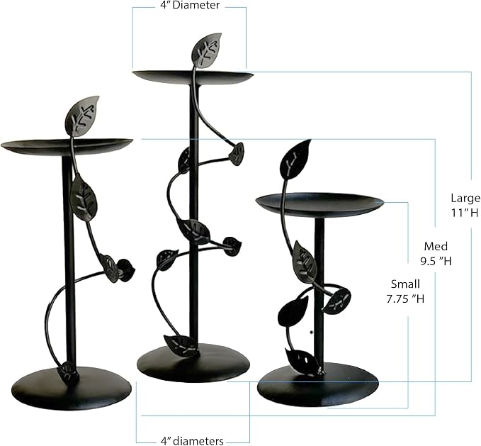 Lily’s Home Art Deco Climbing Vine Pillar Candle Holders, Steel, Black, Set of Three. Candles NOT Included
