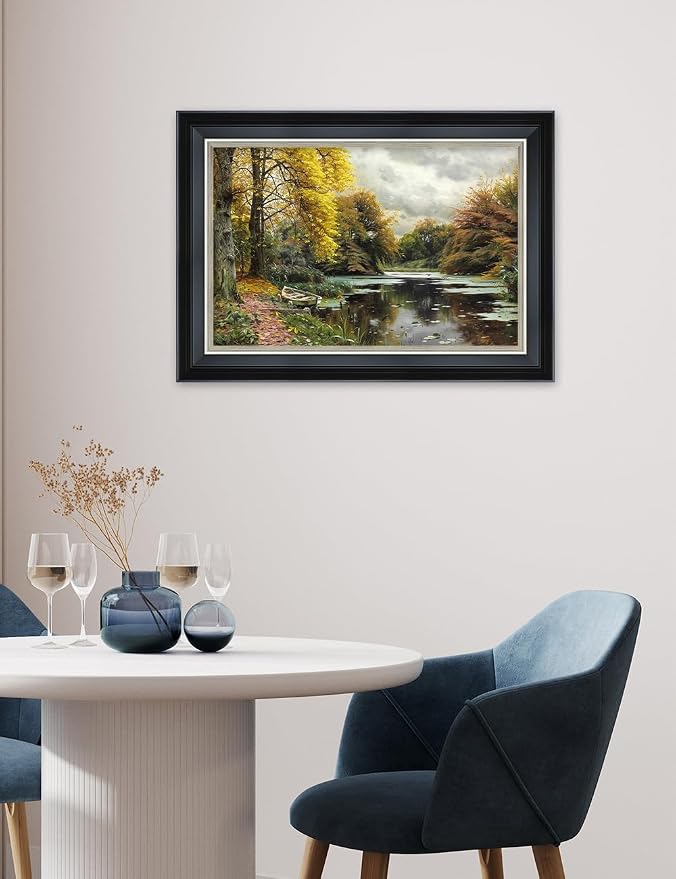 DECORARTS - River Landscape 1903 by Peder Mork Monsted. Giclee Prints on Acid Free Cotton Canvas. Classic Art Reproduction in Fine Art Frame. Total Size w/Frame: 21.25x15.25