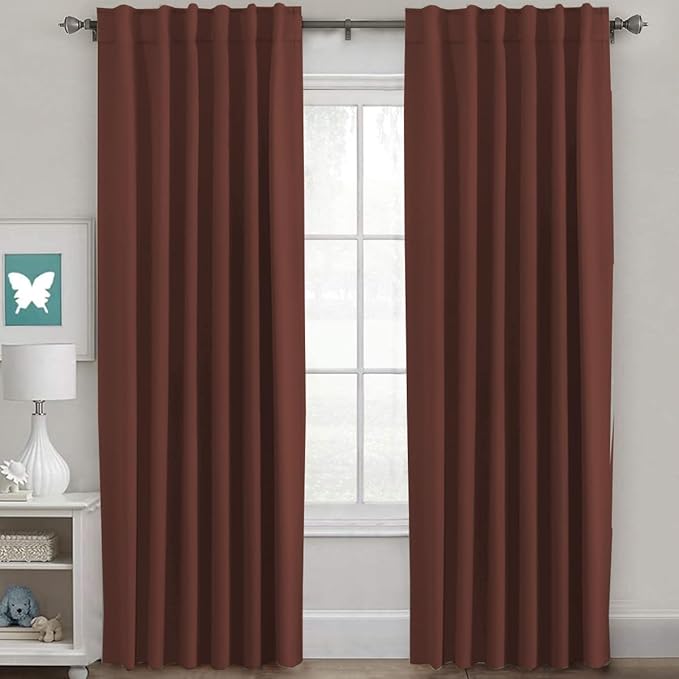 H.VERSAILTEX Blackout Curtains Thermal Insulated Window Treatment Panels Room Darkening Blackout Drapes for Living Room Back Tab/Rod Pocket Bedroom Draperies (2 Panels, Rust, 52 x 84 Inch)
