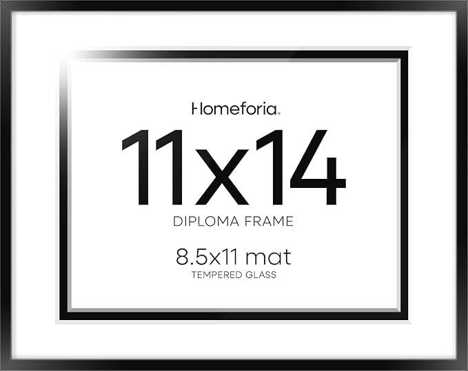 Homeforia 11x14 Diploma Frame Black, High End Metal 11 x 14 Certificate Frame with Mat 8.5 x 11 inch, 14x11 Document Frame Matted to 8.5x11, Award Graduation Frames, Tempered Glass, Wall Kit, Set of 2