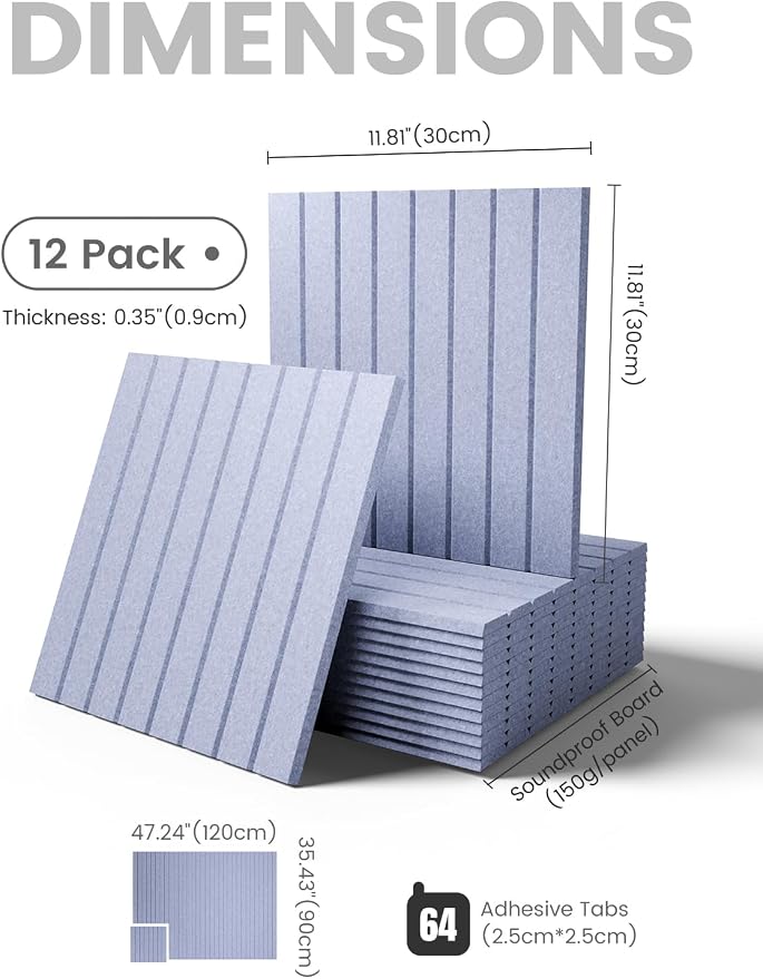 Fluxynara Large Felt Bulletin Board 48" x 36" Cork Board Alternative-12 Pack with 64 Safe Removable Adhesive Tabs, Cork Boards for Walls for Home Office Classroom Pin Board -Soft Periwinkle
