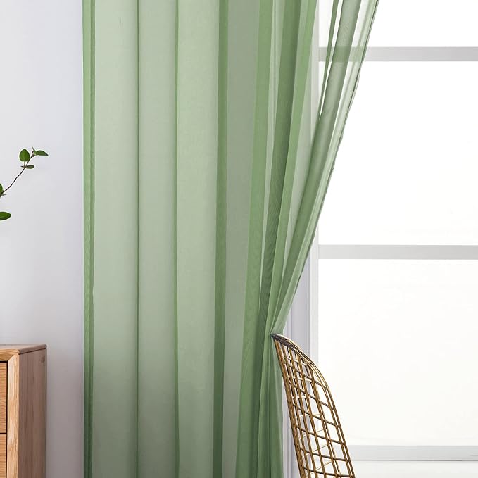 MIULEE 2 Panels Solid Color Sheer Window Curtains Elegant Window Voile Panels/Drapes/Treatment for Bedroom Living Room (54 X 108 Inches Sage)