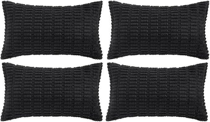 Fancy Homi 4 Packs Decorative Throw Pillow Covers for Living Room Couch Bed, Modern Farmhouse Boho Home Décor Accent Cushion Case, 24" x 16", Black