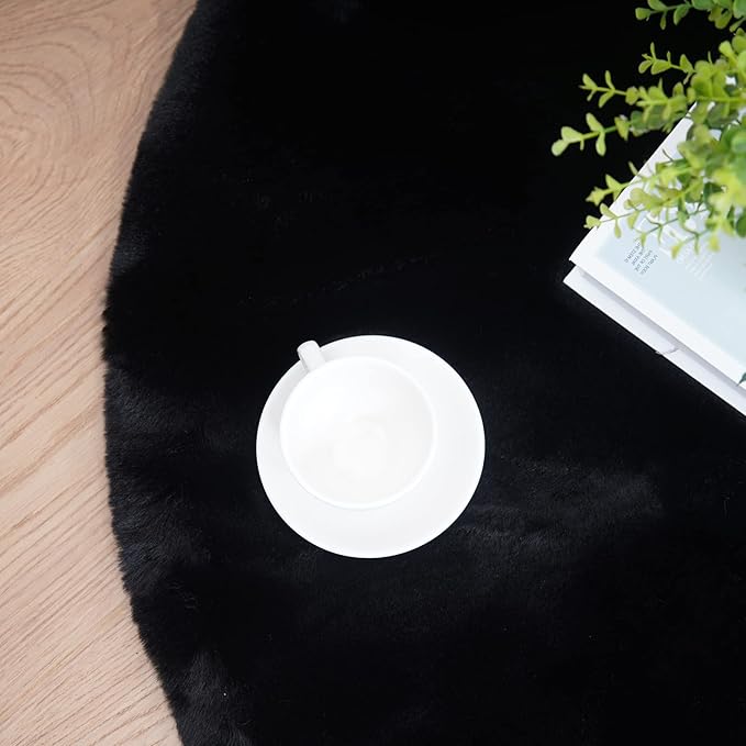 Latepis Black Faux Rabbit Fur Rug 4x6 for Living Room Washable Rug 4x6 Fluffy Faux Sheepskin Plush Shag Rugs for Bedroom Nursery Kids Rugs Luxury Home Decor Sheepskin