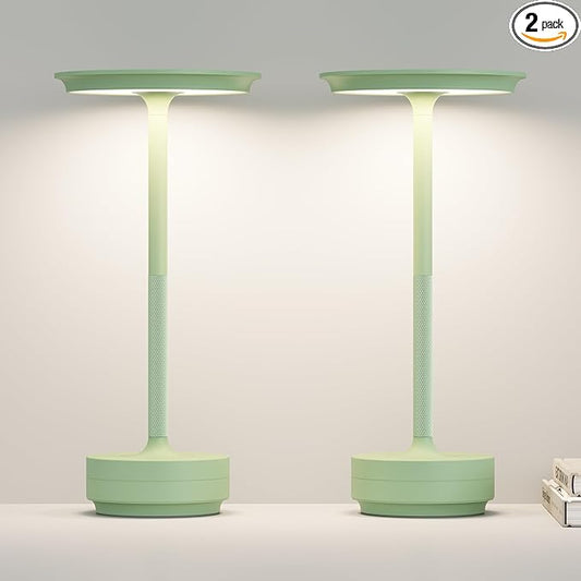 Cordless Rechargeable Table Lamps,Portable 5000mAh Battery Desk Lamp IP54 Waterproof 3 Color Stepless Dimming LED Table Light,Patio,Restaurant, Cafe, Dining Table Decor(2P Apple Green)
