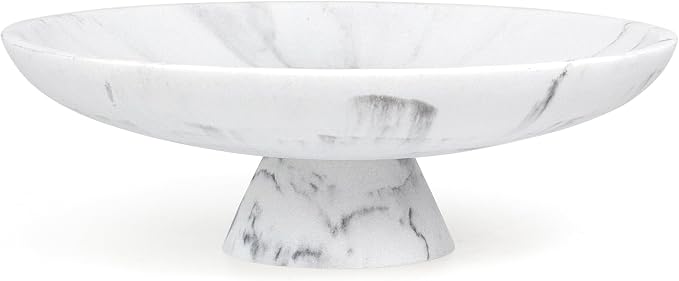 YMXYJM Modern Resin Pedestal Decorative Bowl, Large Fruit Bowl for Kitchen Counter, Stylish Key Bowl for Entryway Table, Marble white