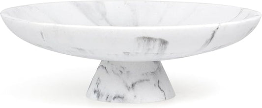 YMXYJM Modern Resin Pedestal Decorative Bowl, Large Fruit Bowl for Kitchen Counter, Stylish Key Bowl for Entryway Table, Marble white