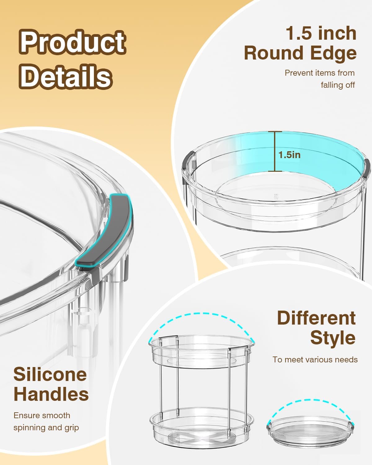 2 Pack Lazy Susan Organizer 9.25''and 11.81'' Two-Tier Lazy Susan Turntable for Cabinet, Spice Rack, and Pantry Storage - Spinning Makeup Organizer for Bathroom, Clear