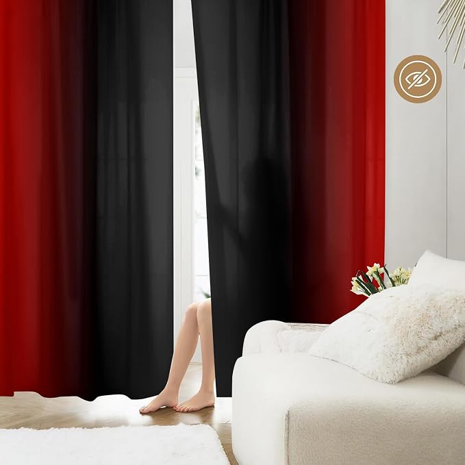 Abstract Ombre Curtains 84 inches Length for Living Room,Red and Black Light Filtering Window Curtain Rod Pocket Gradient Vintage Window Drapes for Bedroom Red Curtains,2 Panels,52 inches Wide