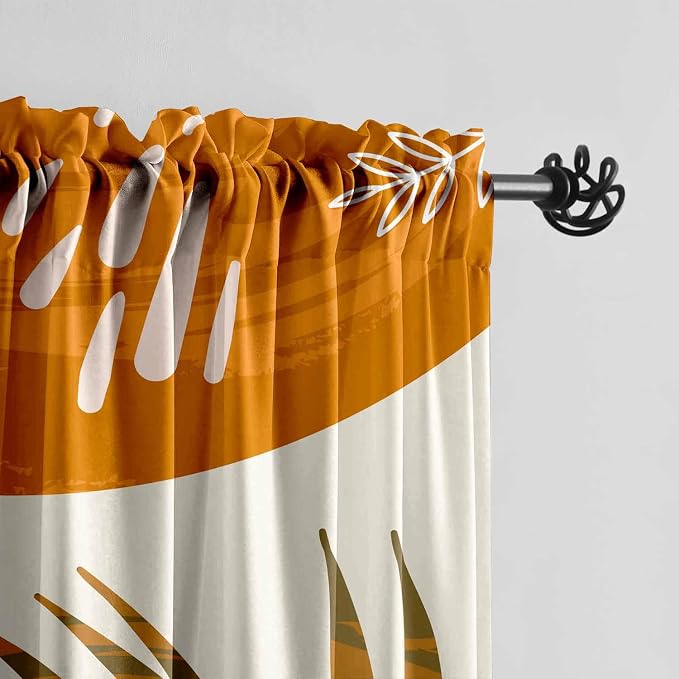 Boho Curtains 63 Inch Length Mid Century Light Filtering Curtains for Living Room Orange Abstract Leaves Dining Room Curtain Rainbow Modern Geometric Kitchen Curtain Colorful Window Drape 2 Panels