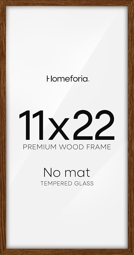 Homeforia 11x22 Newspaper Frame Brown, High End Dark Oak 11 x 22 Picture Frame Wood without Mat, 22x11 Wooden Walnut Poster Frames for Wall, 11 by 22 Display Frames, Tempered Glass, Wall Kit, Set of 2