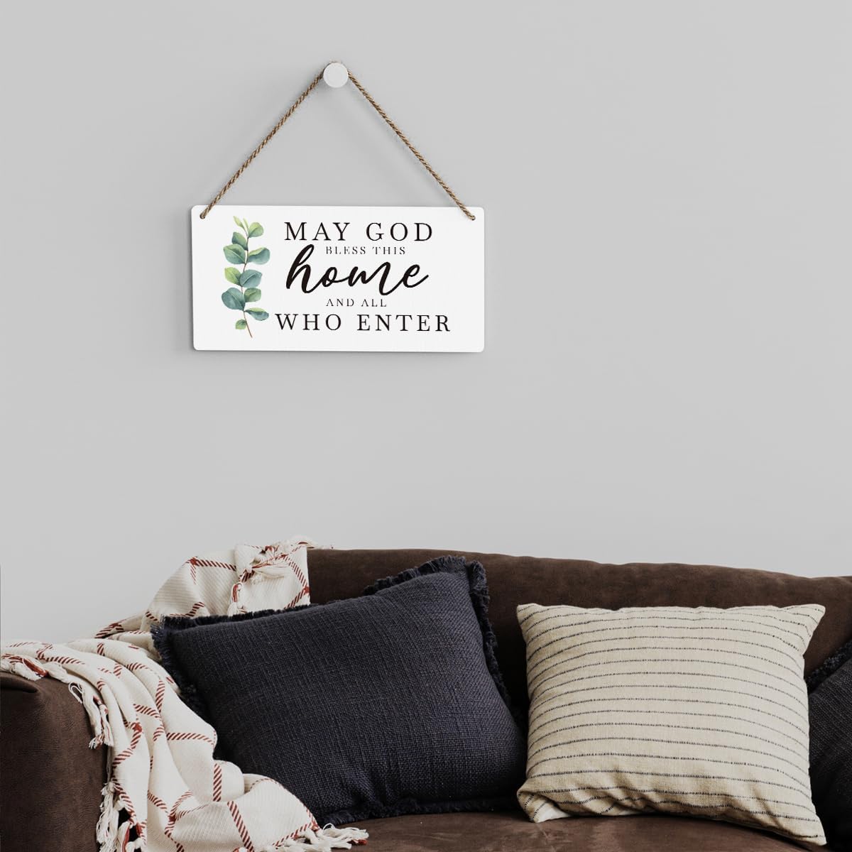 SENJIAN Christian Home Decor, Bless This Home Wall Decor, Modern Farmhouse Sign Scripture Printed Wood Sign Wall Art Religious Decoration for Office Bathroom Bedroom