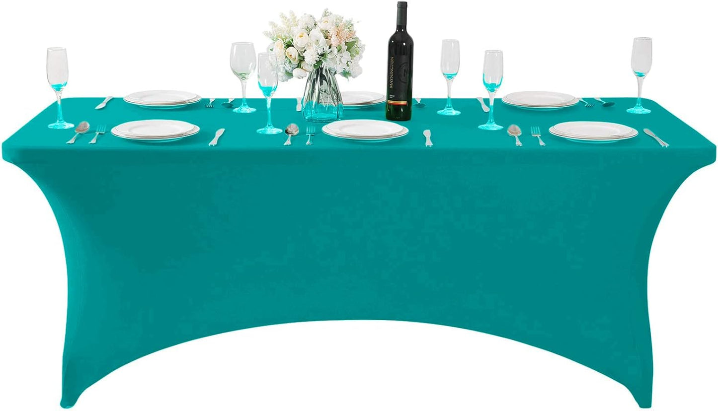 2Pack Spandex Table Cover for 6Ft or 4fT or 8ft Table Universal Fitted Stretch Tablecloth for Party, Banquet, Wedding and Events-Turquoise