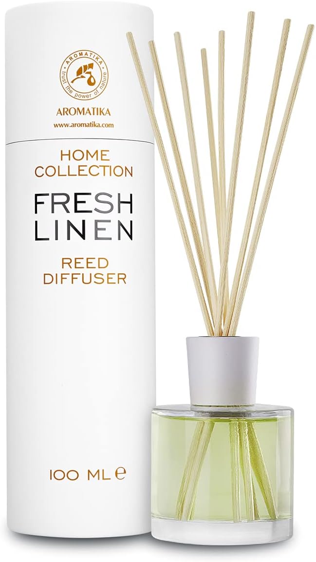 Reed Diffuser Fresh Linen 3.4 Fl Oz (100ml) - Fragrance Oil Reed Diffuser with Rattan Sticks - Room Freshener - Relaxation Fragrance - Scented Diffusers - Fragrance