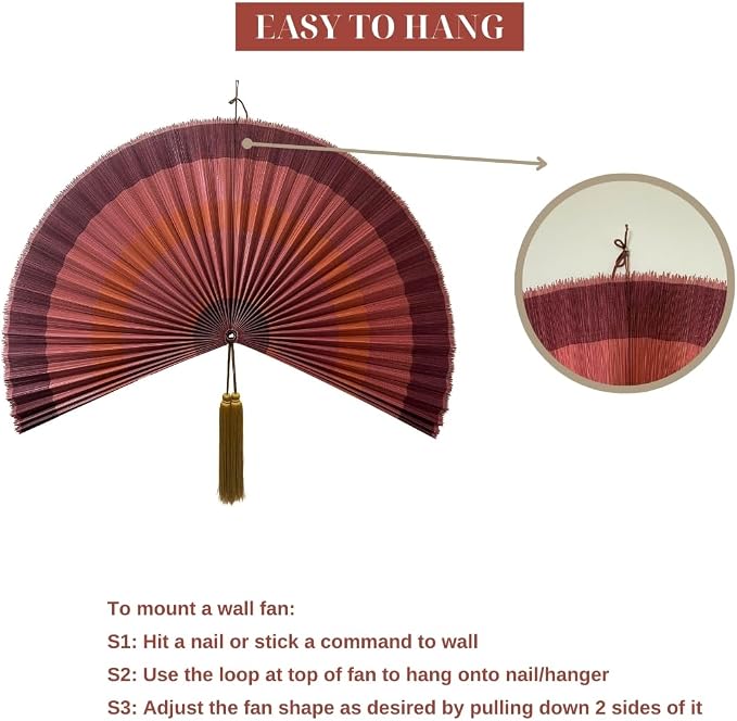 ChumDecor Fan Wall Decor,Japanese Chinese Wall Fans Decor, Boho Hanging Headboard,Decorative Folding Fan for Over Bed Decorations (Terracotta, 48inch)