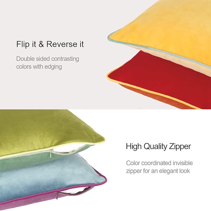 Btyrle Throw Pillow Covers 20x20 Inches Set of 4 Soft Velvet Couch Cushion Covers Modern 8-Colors Rainbow Designs for Sofa Bedroom Home Decor(Rainbow Series with Edge)